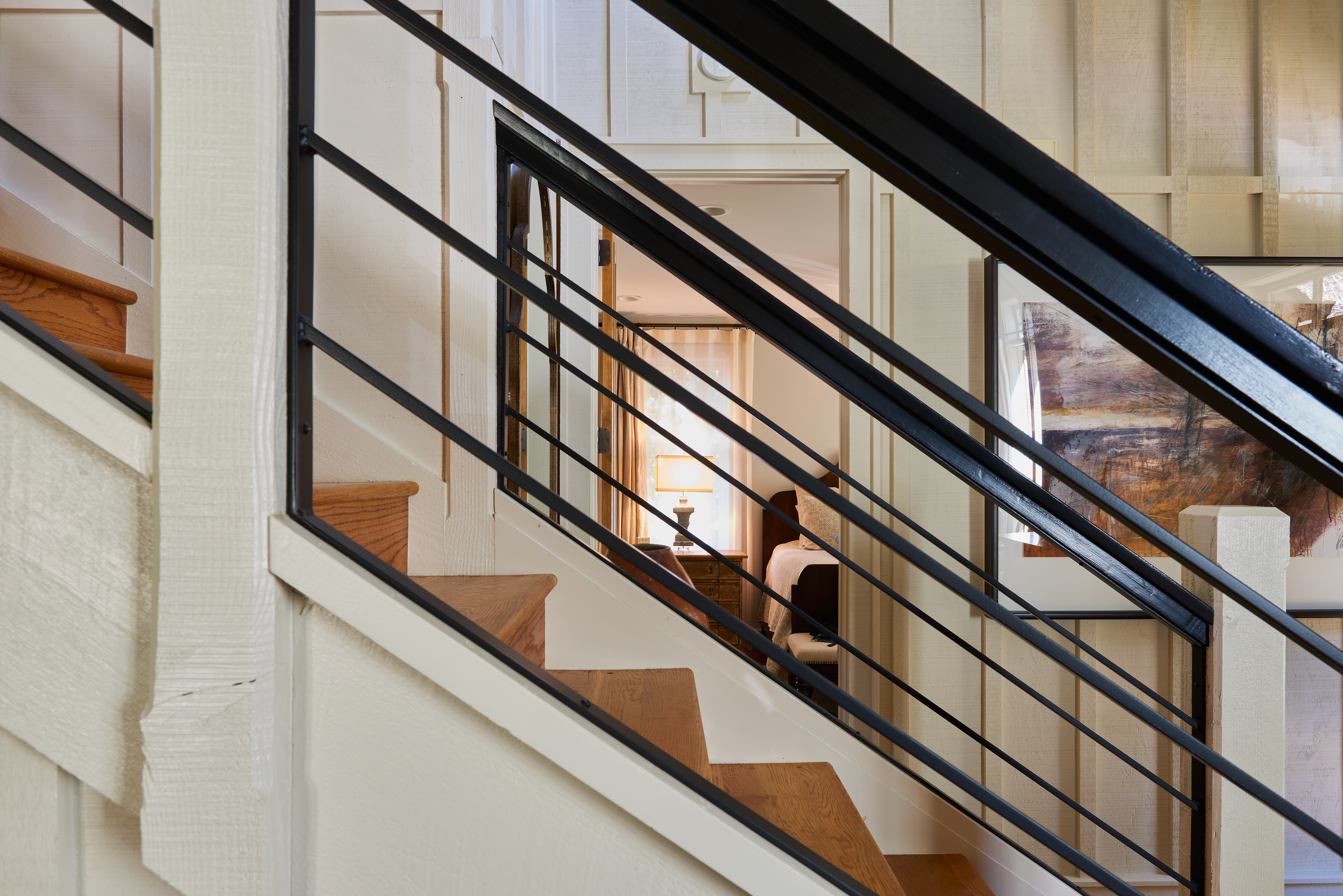 modern staircase black metal ornamental railings