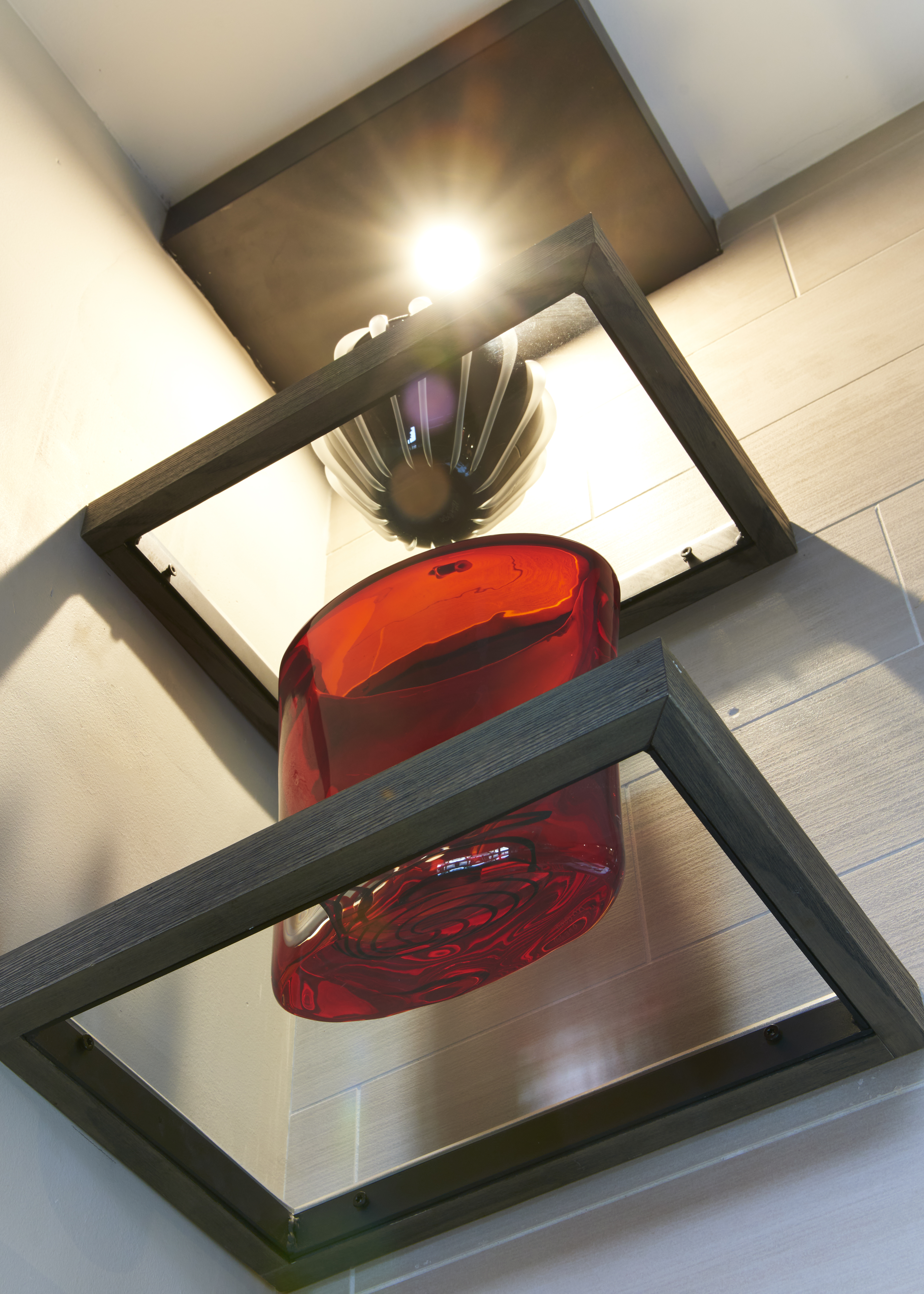 red glass sculpture modern display lighting